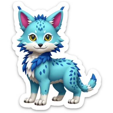 Colorful tropical kawaii cute Lynx-Trico-Sergal-Wolf-Vernid-Fakémon-Pokémon-creature (full body) sticker