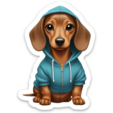 mini dachshund in a hoodie sticker