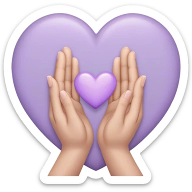 Hands joined in prayer with a pale purple heart sticker