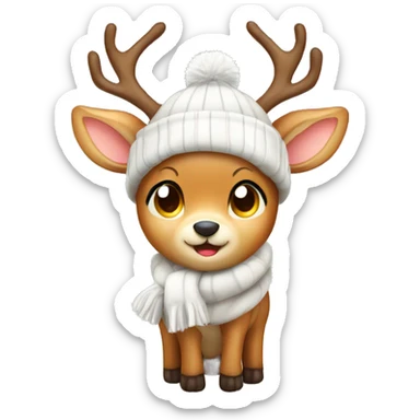 Cute shy deer with winter hat sticker
