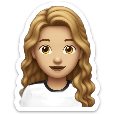 woman with long wavy light brown hair wearing black stripy t-shirt sticker