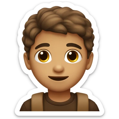 niño con pelo marron oscuros, ojos marrones y sonr sticker