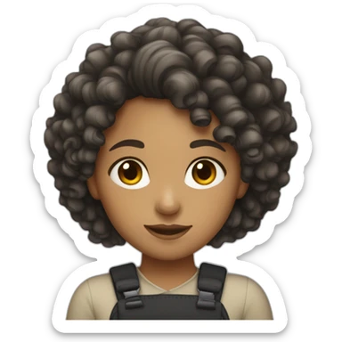 a girl with curly hair who wears black and working sticker