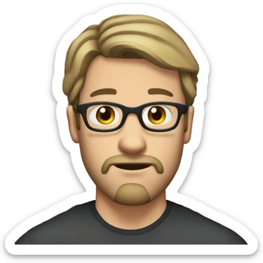 White man with brown hair and beard, with glasses, in jail sticker