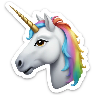 unicorn head with a pastel rainbow mane and a golden horn sticker