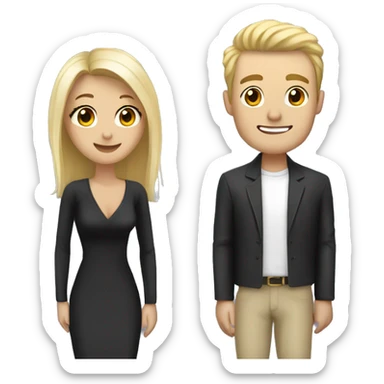 a couple of men and women the woman is white very pretty with blond hair the man is handsome taller than her with black hair sticker