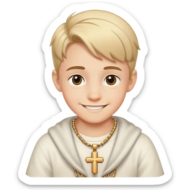smiling boy with cross necklace cartoony sticker
