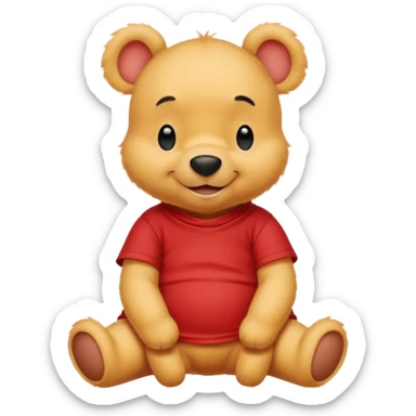 a cute sitting whinne the pooh in a red t shirt sticker
