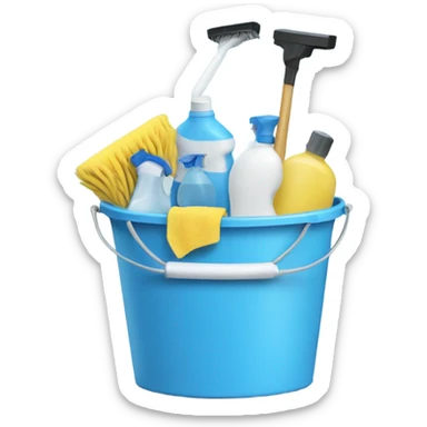Bathroom Cleaning supplies in a bucket light blue  sticker