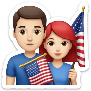 american flag hold in hands by a couple sticker