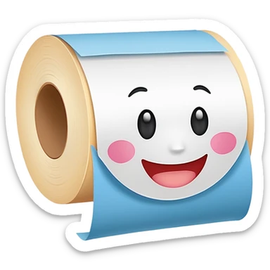 A toilette paper roll with a cute smiling face sticker
