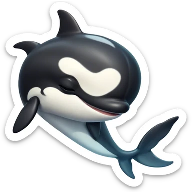 Meme-Worthy Cute Sleeping orca Portrait Emoji, Head resting peacefully with a contented smile, showcasing a smooth black-and-white body with gently drooping fins and eyes softly closed in serene slumber, Simplified yet adorably endearing features, highly detailed, glowing with a soft, drowsy deep-sea light, high shine, relaxed and utterly lovable, stylized with an air of playful oceanic laziness, soft glowing outline, capturing the essence of a sleeping orca that feels destined to become the next viral icon of adorable marine rest! sticker