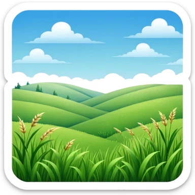 peaceful green meadow with clear sky, no river, no mountains sticker