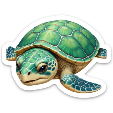 Meme-Worthy Cute Sleeping Sea Turtle Portrait Emoji, Head resting peacefully with a contented smile, showcasing a stately, patterned shell and a smooth, ancient body with eyes gently closed in serene slumber, Simplified yet adorably endearing features, highly detailed, glowing with a soft, drowsy oceanic light, high shine, relaxed and utterly lovable, stylized with an air of playful laziness, soft glowing outline, capturing the essence of a sleeping sea turtle that feels destined to become the next viral icon of adorable rest! sticker