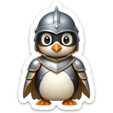 cute penguin in medieval knight armor, visor up sticker