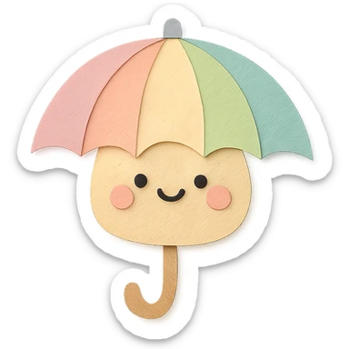 kawaii rainbow umbrella, smiling face, soft pastel palette, no arms or legs, full body, paper craft style sticker