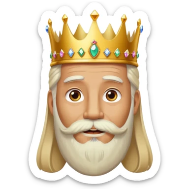 Create a cartoon-style emoji of Melchor, one of the Three Wise Men. Only show his face and crown. He has a kind, wise expression, a long white beard, and a golden crown with jewels. Make it colorful, simple, and suitable as an emoji. sticker
