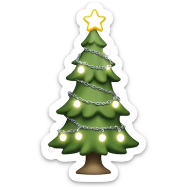 Sage green christmas tree with chain lights and white decorations sticker