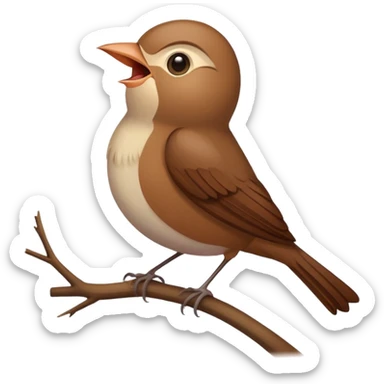 nightingale bird singing, small brown songbird sticker