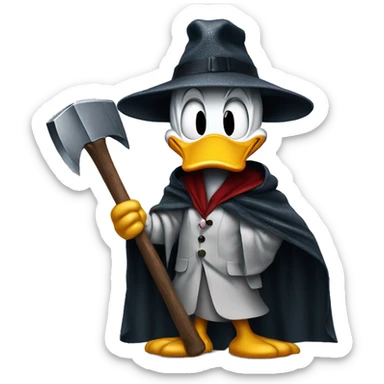 Donald Duck dressed as Patrick Bateman holding axe wearing poncho sticker