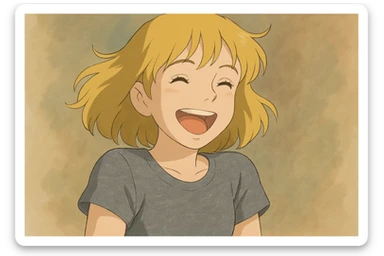 A girl yellow hair brown eyes grey Women's just t's short triblend t-shirt laughing sticker