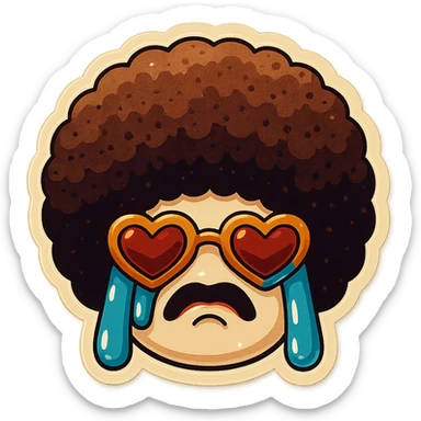 White circle face, afro, heart glasses, Crying with large tears, sobbing, lip quiver sticker