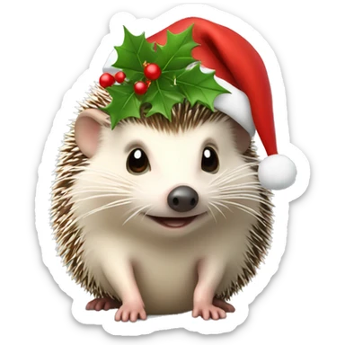 Hedgehog with Christmas hat sticker