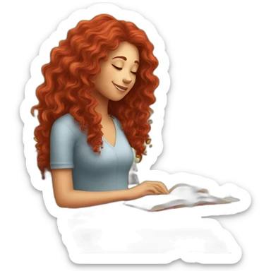woman with long curly red hair reading a book with a glass of wine in a park sticker
