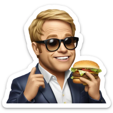 Elton John eating a burger  sticker