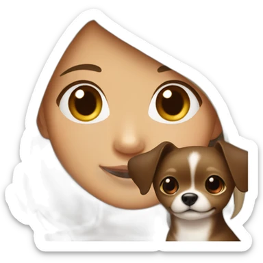 Asian Girl with brown and blonde hair and smiling and small black chiwawa  sticker