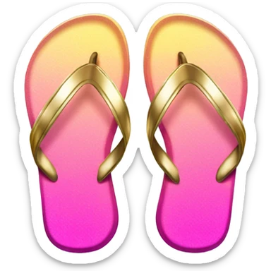 Realistic metallic gold and pink gradient pair of summer flip flops isolated. sticker