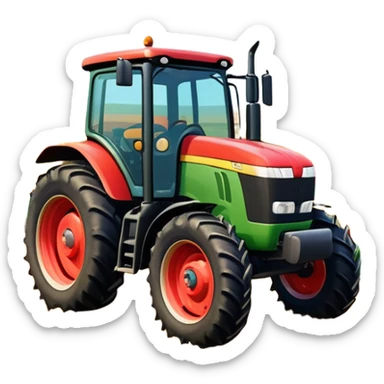 An icon showing close-up tractor in a colorful rural landscape, inspired by Farming Simulator 22. The design features vibrant fields, barns, and crops under a bright sky, with tractors working the land. The peaceful and immersive farming environment is highlighted with a transparent background sticker