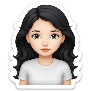 Cute beautiful girl,Black hair,wavy long hair, Black eyes, white T-shirt sticker