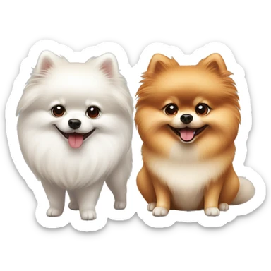 White Pomeranian and red Pomeranian playing together  sticker