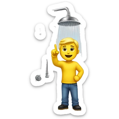 Guy pointing to a shower yellow  sticker