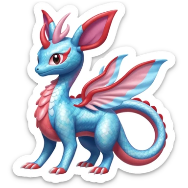 Hydro-elemental Bubbly furry Shiny Scaley Iridescent realistic Salamence-Milotic-Sylveon-Fakémon-fusion (full body) sticker