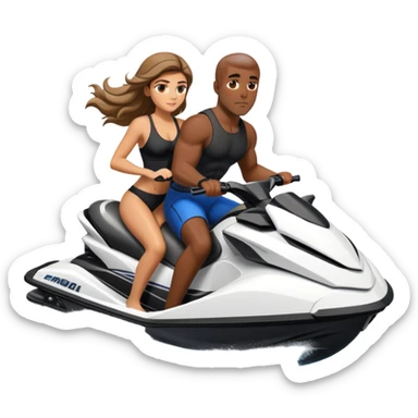 Italian girl driving a jet ski with a Black man with 6 pack holding on to her while she’s driving   sticker