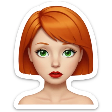 Short Ginger hair, green eyes, black long eye lashes large red lips White woman embarrassed sticker