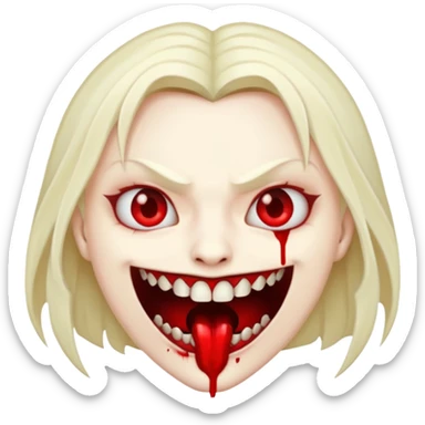 Vampire head, fangs, pale skin, cartoon horror emoji, no background sticker