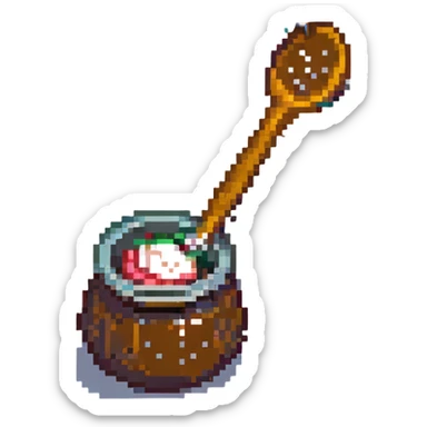 a spoonful of brown sugar, pixel art style, simple and blocky, clear spoon shape sticker