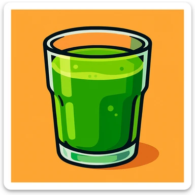 a clear glass of green matcha tea, stylized illustration, focus on vibrant green color, simple background sticker