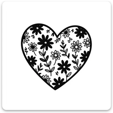 hand drawn heart with floral doodle decorations, doodle style sticker