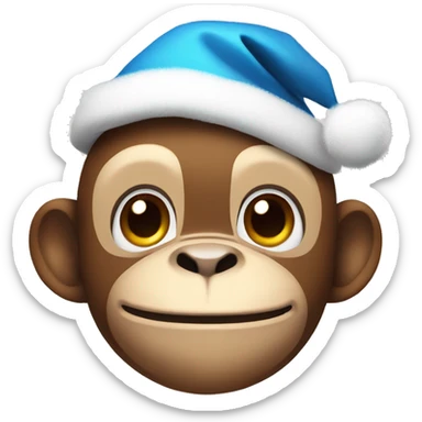 cute monkey with blue Christmas hat sticker