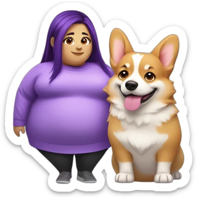 fat corgi and purple hair girl sticker