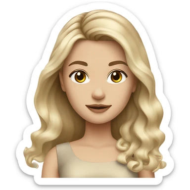 Caucasian girl Blonde balayage long hair women beige dress sticker