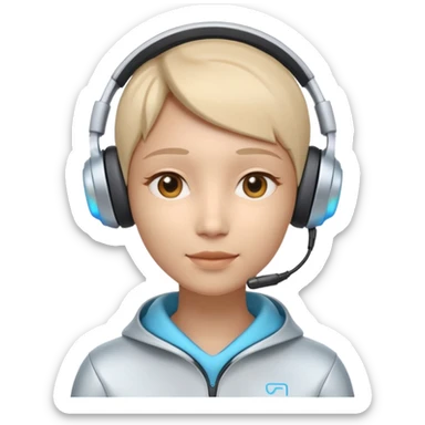 AI Call Agent holo-human-like Cyber AI face, warm, calm and friendly. Holographic look.Soft AI face with a listening, welcoming expression, minimal facial lines, calm eyes. Light headset. Bot. sticker