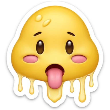 yellow emoji with its eyes closed and tongue hanging out its mouth dripping with white colored saliva sticker