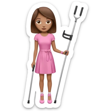 A woman with crutches , a pink dress brown hair and brown eyes sticker