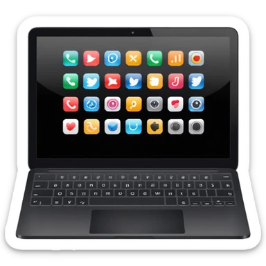 A simple black laptop displaying app icons in grid, no key labels sticker