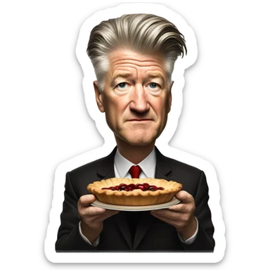 david lynch holding a cherry pie and coffee sticker